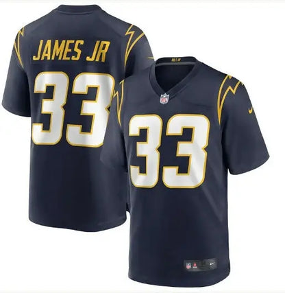 Dark blue Los Angeles Chargers Nike 2nd Alternate Game Jersey with JAMES JR 33 in white and gold