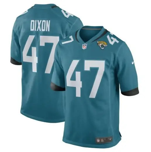 Two teal De’Shaan Dixon Jacksonville Jaguars Nike jerseys with number 47