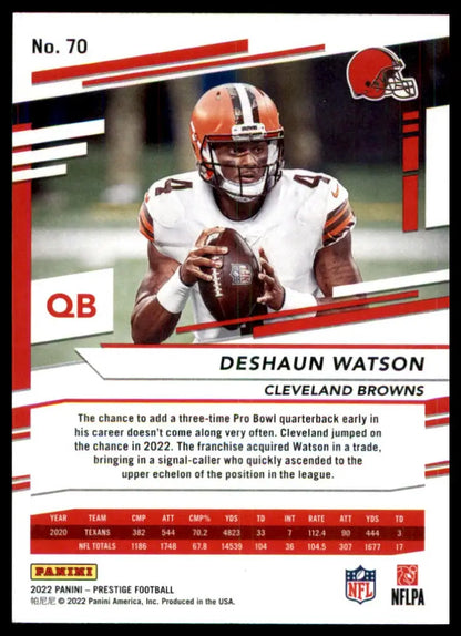 Deshaun Watson football card from Panini Prestige 2022 Cleveland Browns collection