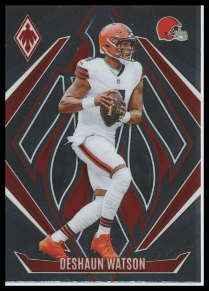 Football trading card of Deshaun Watson in white and brown Panini Phoenix uniform