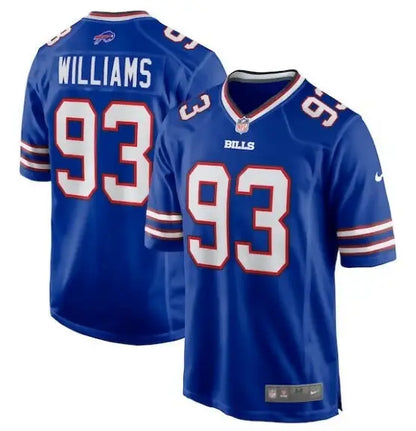 Royal blue Buffalo Bills NFL football jersey with number 93 and WILLIAMS on back