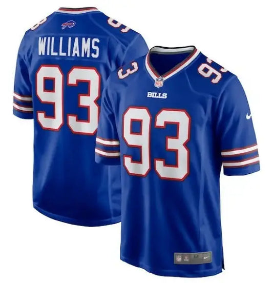 Royal blue Buffalo Bills NFL football jersey with number 93 and WILLIAMS on back
