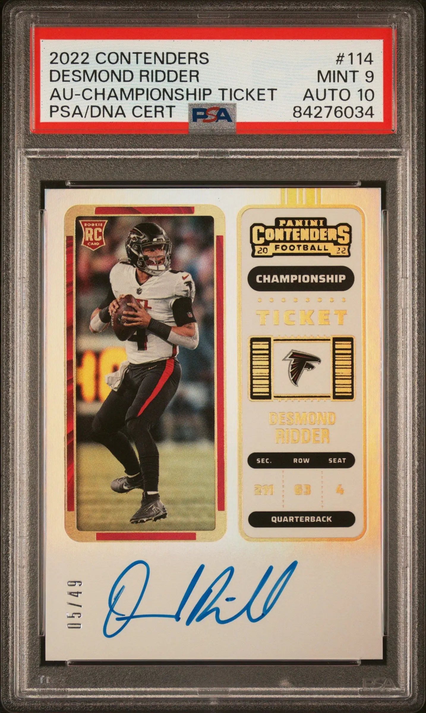 Desmond Ridder 2022 Contenders Championship Ticket Auto 5/49 PSA 9 Auto 10 - Singles