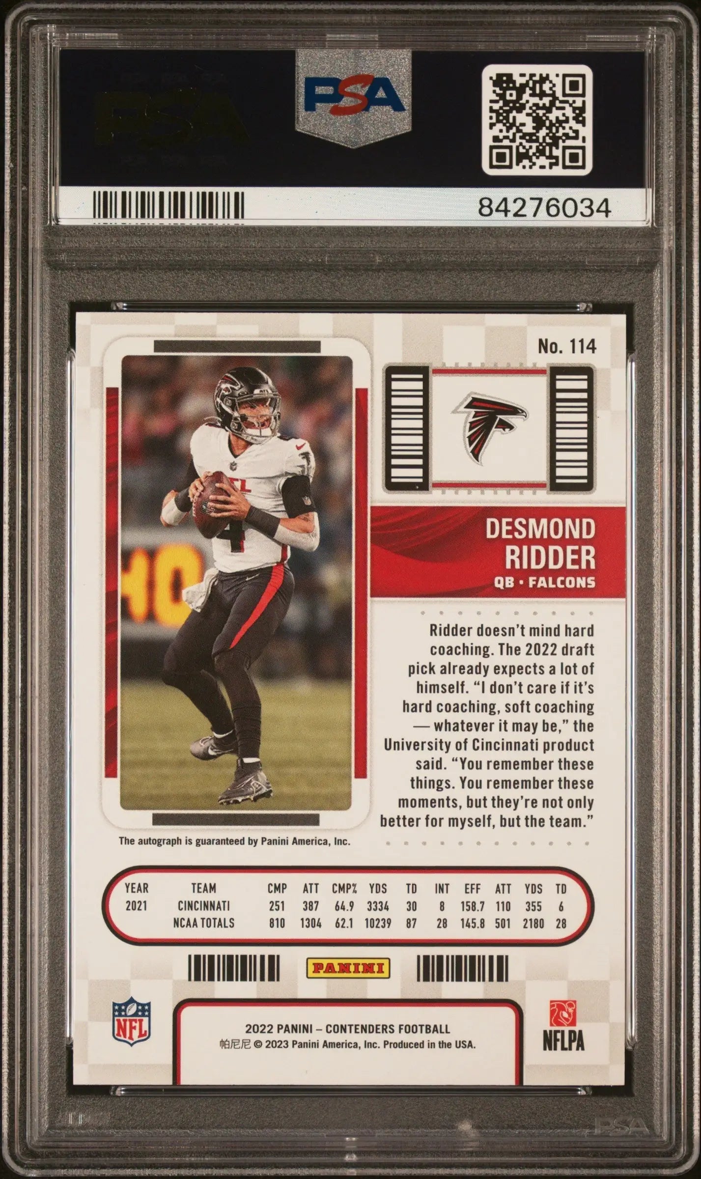 Desmond Ridder 2022 Contenders Championship Ticket Auto 5/49 PSA 9 Auto 10 - Singles