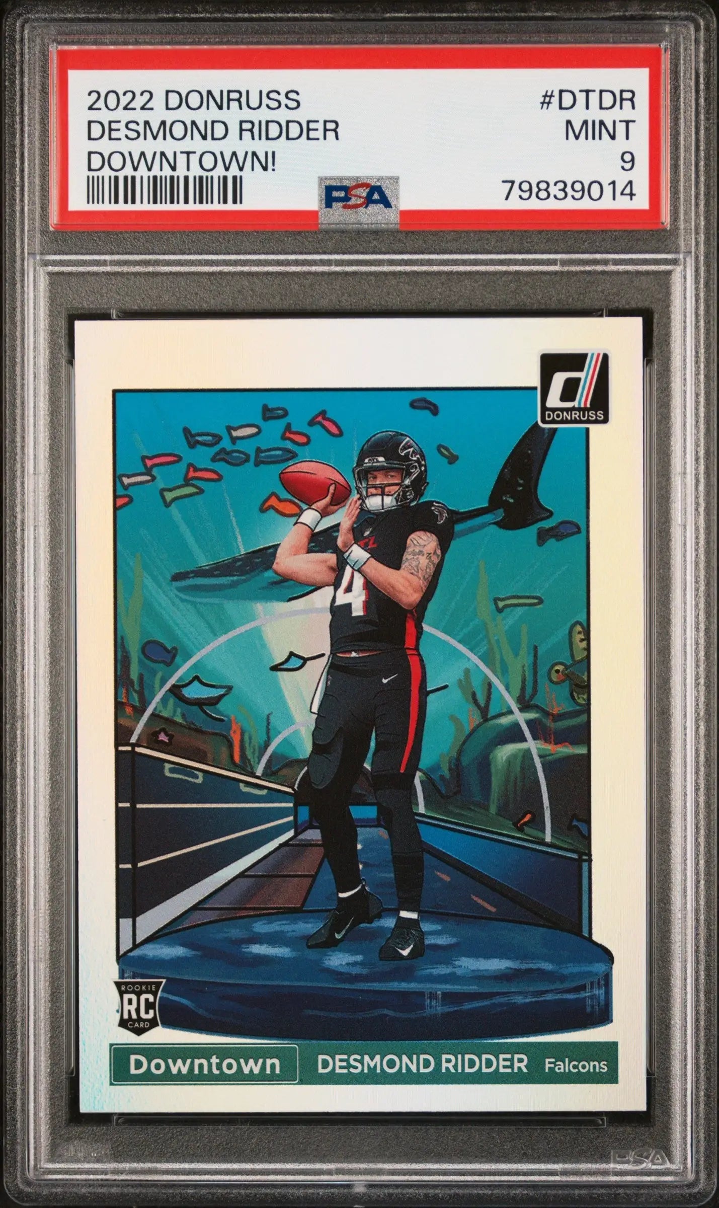A graded 2022 Donruss Downtown Desmond Ridder rookie football card PSA 9 Mint