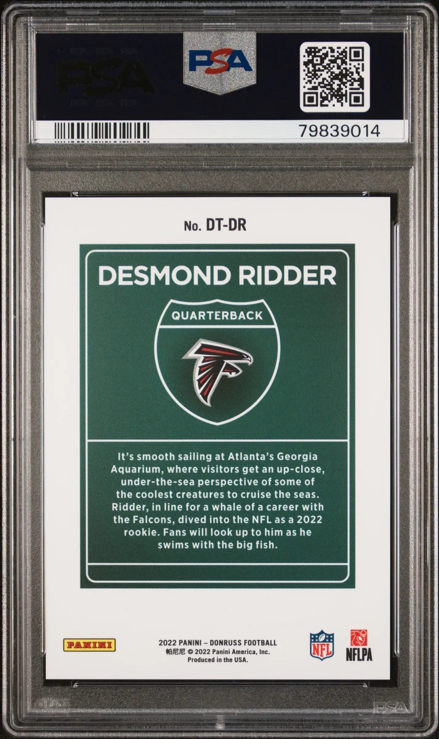 Graded Desmond Ridder football card from 2022 Donruss Downtown PSA 9 Mint