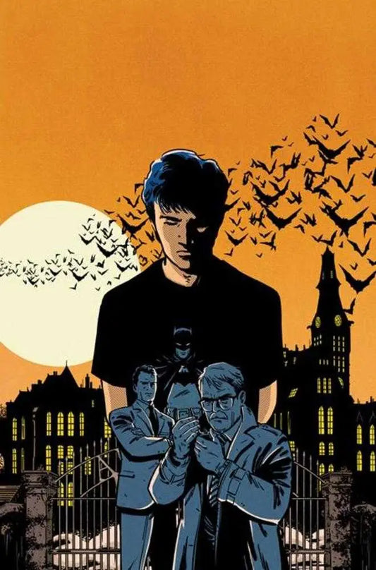 Comic book cover of Detective Comics showcasing a dark silhouette over Gotham City skyline