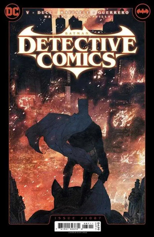 Dark silhouette of Batman on a gargoyle in Detective Comics #1087 Cover A by Evan Cagle