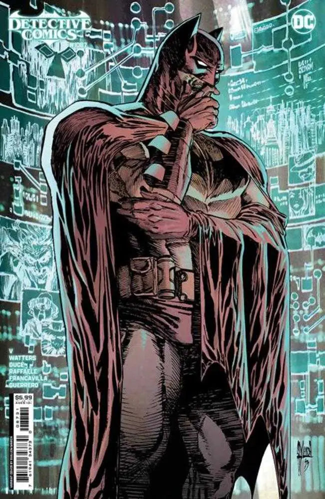 Caped figure in bat-themed costume on Detective Comics #1087 trading card variant cover
