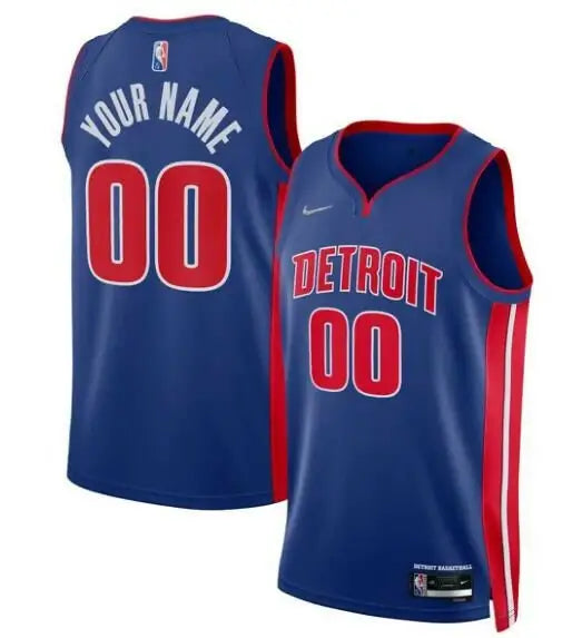 Customizable Detroit Pistons blue and red Diamond Swingman jersey with number 00