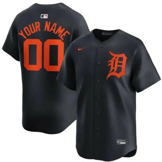 Black Detroit Tigers Nike Alternate Limited Custom Jersey displayed in navy style