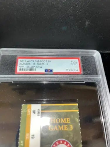 Encased baseball ticket stub from Detroit Tigers vs Texas Rangers 2011 ALCS sports memorabilia
