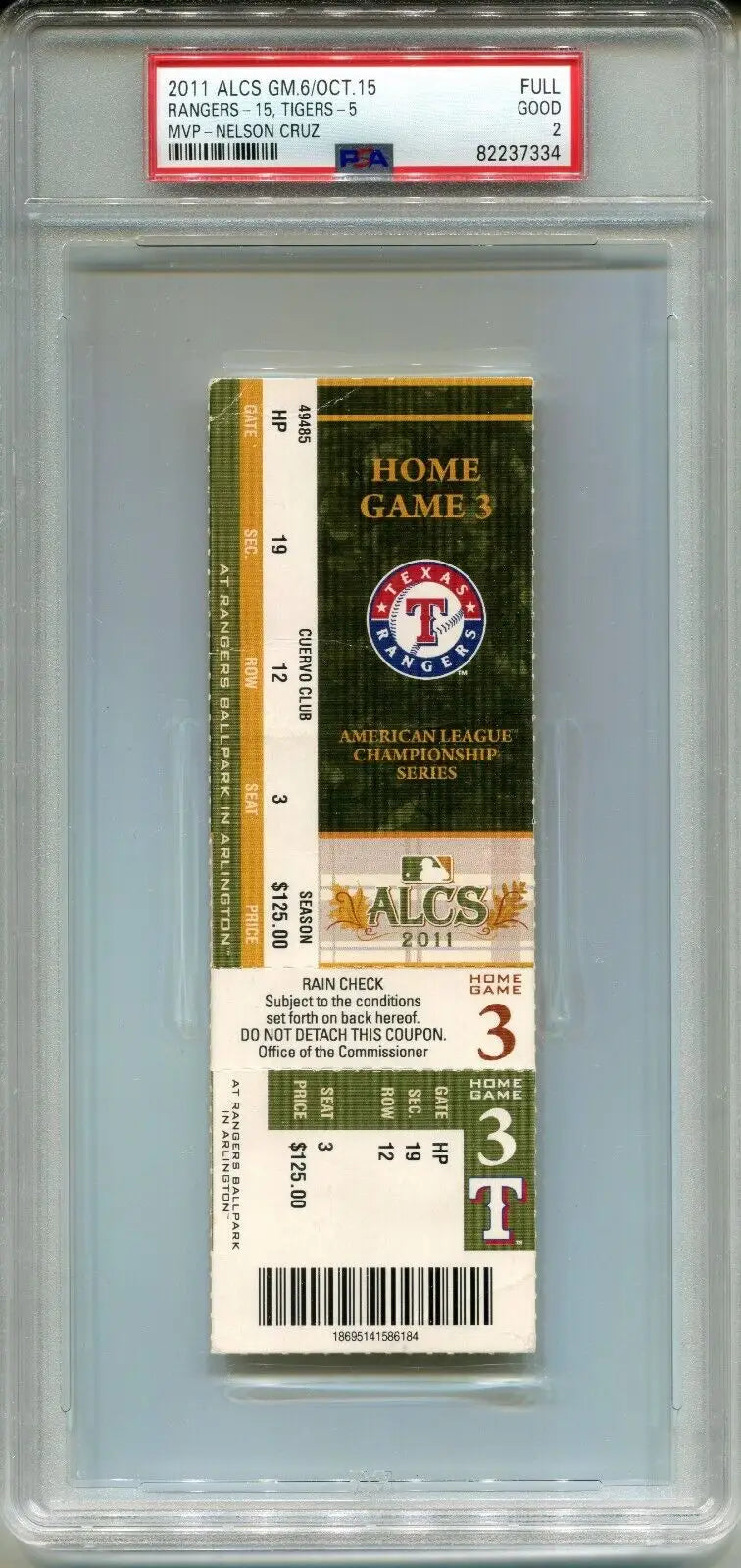 Encased 2011 ALCS ticket featuring Detroit Tigers vs Texas Rangers sports memorabilia