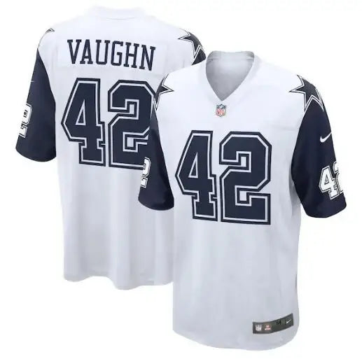 White Dallas Cowboys Deuce Vaughn Nike alternate game jersey with navy blue details