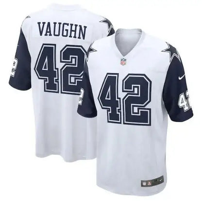 White Dallas Cowboys Deuce Vaughn Nike alternate game jersey with navy blue details