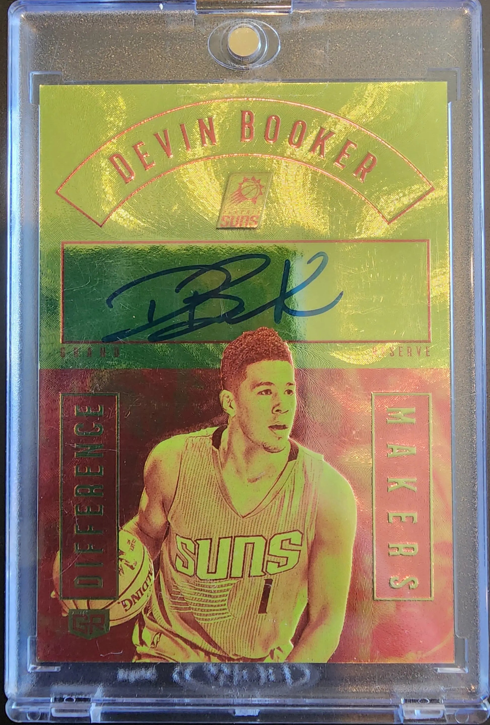 Signed Devin Booker Panini Grand Reserve Difference Makers Auto card in protective case