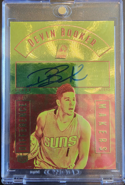 Signed Devin Booker Panini Grand Reserve Difference Makers Auto card in protective case