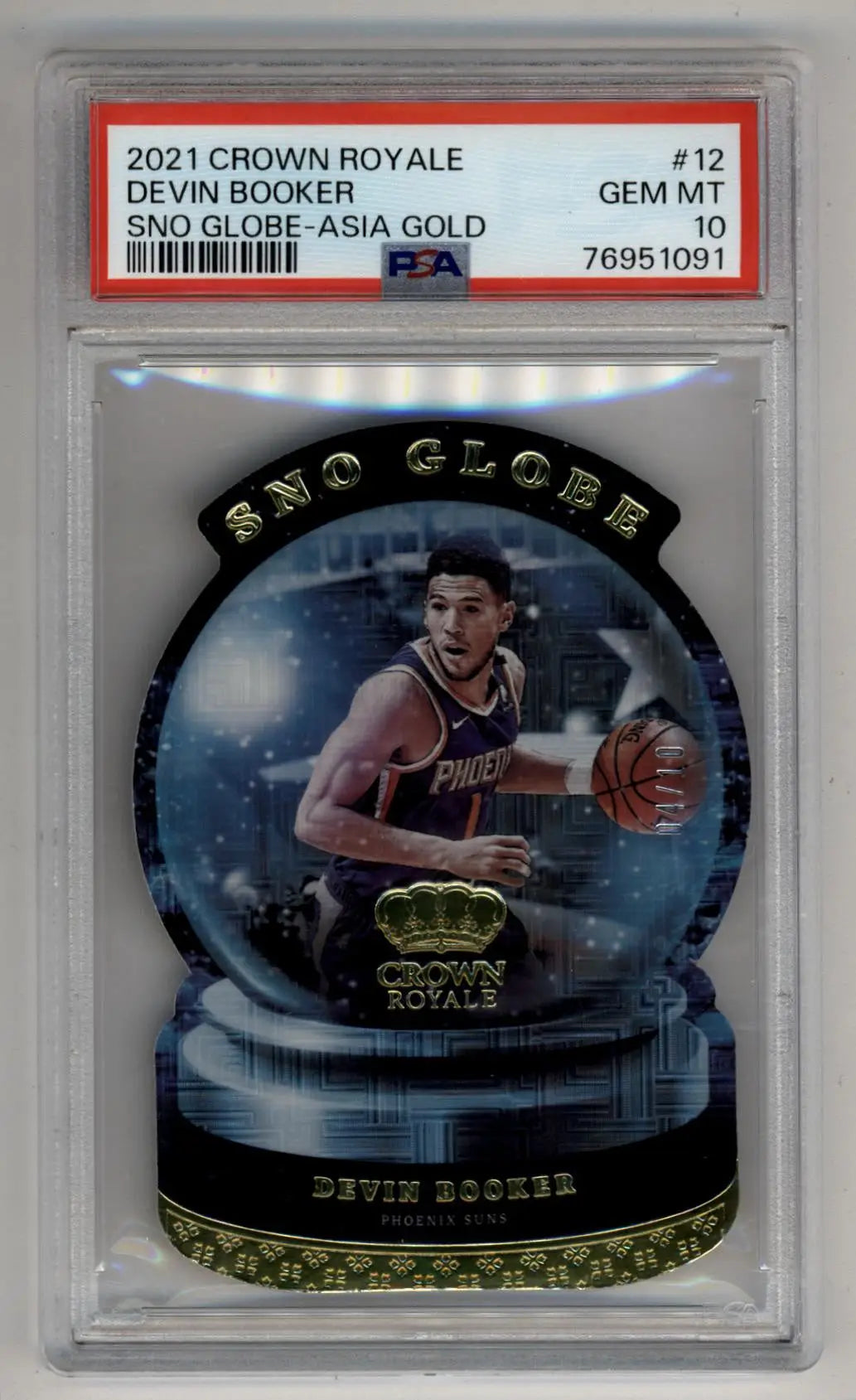 Devin Booker 2021-22 Crown Royale Sno Globe Asia Gold 04/10 PSA 10 Gem Mint - Singles