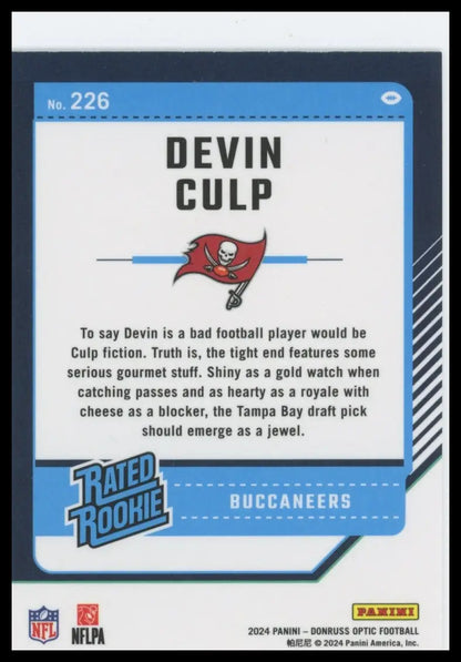 Devin Culp 2024 Donruss Optic football trading card Tampa Bay Buccaneers