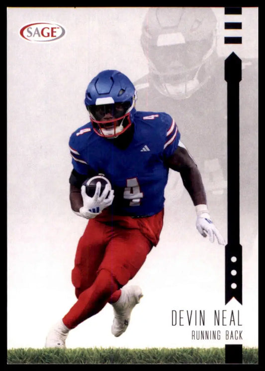 Football player card featuring Devin Neal from Sage Hit series, Kansas Jayhawks 2025