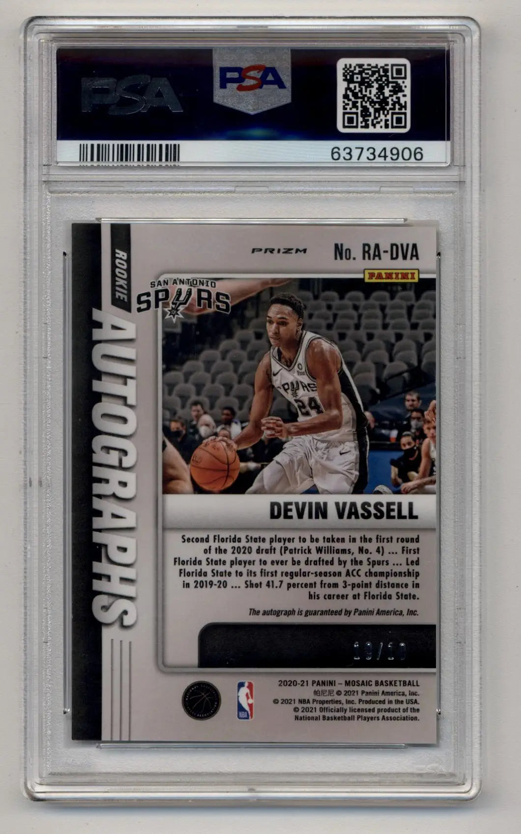PSA-graded Devin Vassell mosaic rookie auto gold basketball card with autograph displayed