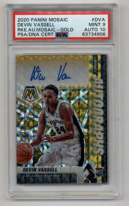 Devin Vassell mosaic rookie auto gold trading card with autograph and PSA 9 mint condition