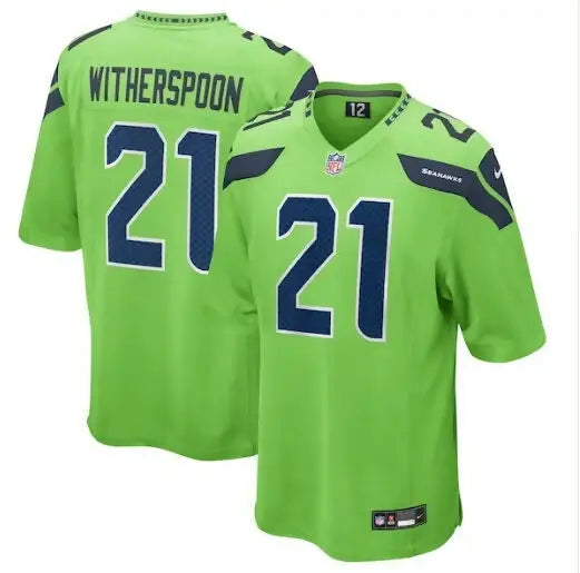 Bright green Seattle Seahawks Devon Witherspoon Nike Game Jersey with number 21