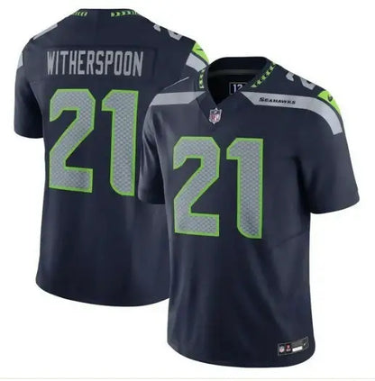 Navy blue Seattle Seahawks Devon Witherspoon Nike Vapor F.U.S.E. limited jersey with 21 on back and front