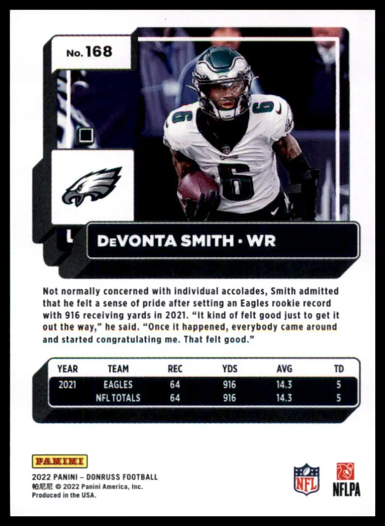 DeVonta Smith football card from 2022 Donruss Philadelphia Eagles product