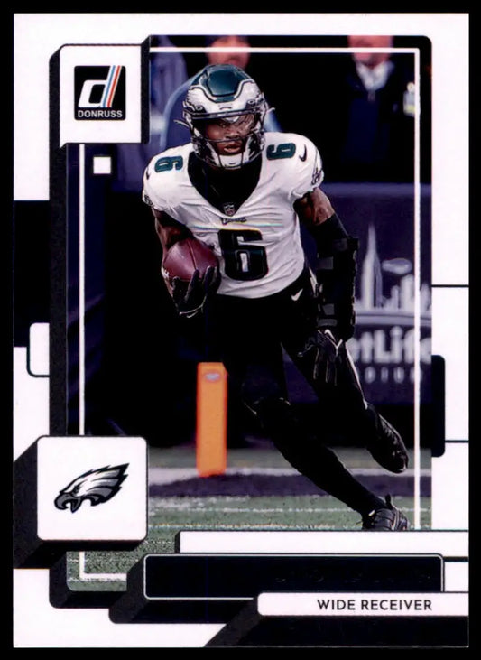 Football card featuring DeVonta Smith from 2022 Donruss Philly Eagles product