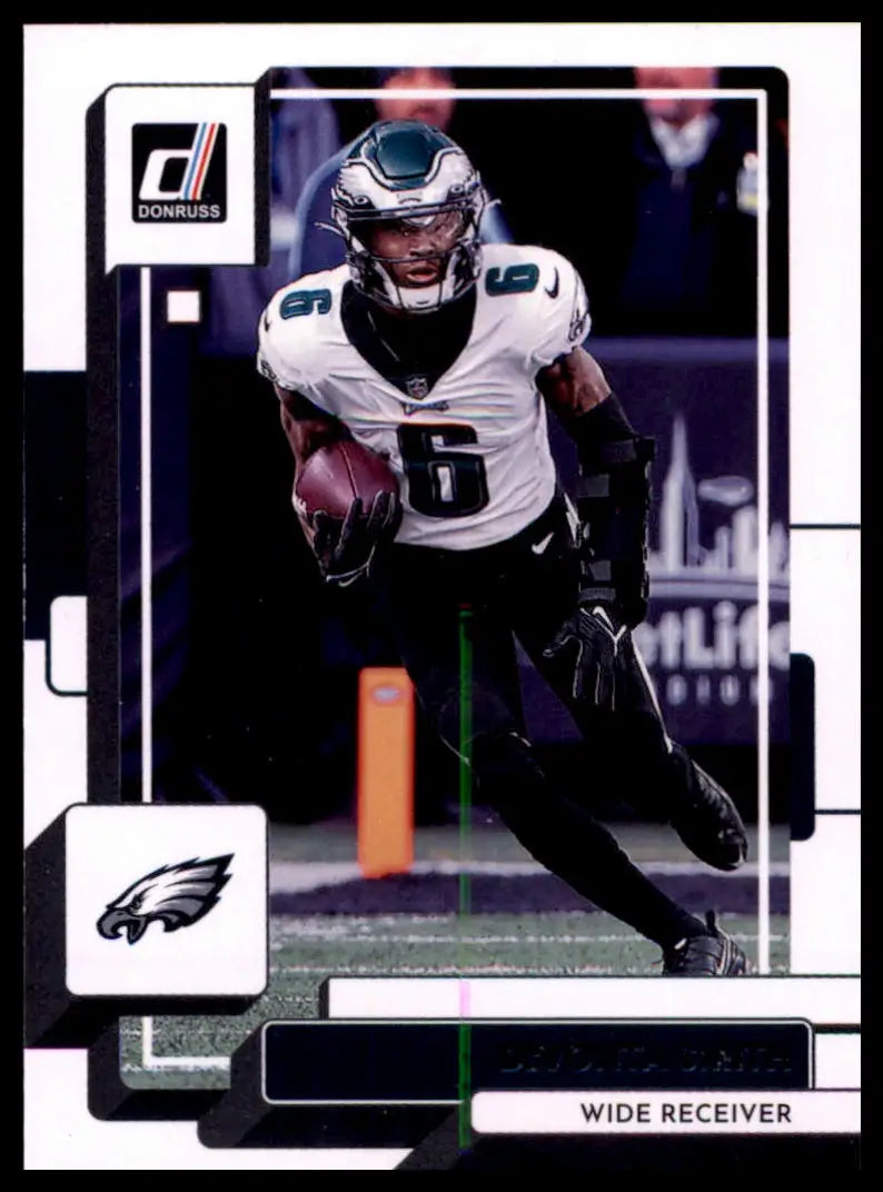 Football trading card of DeVonta Smith from the 2022 Donruss Philadelphia Eagles series