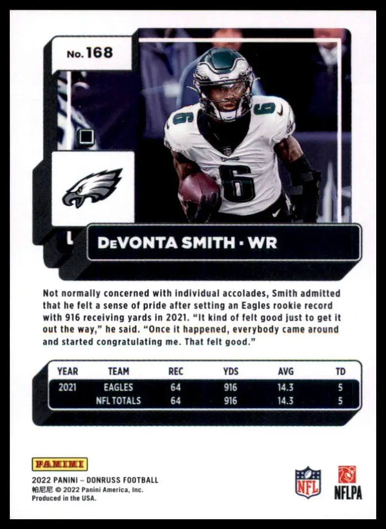 DeVonta Smith football card from 2022 Donruss Philadelphia Eagles product