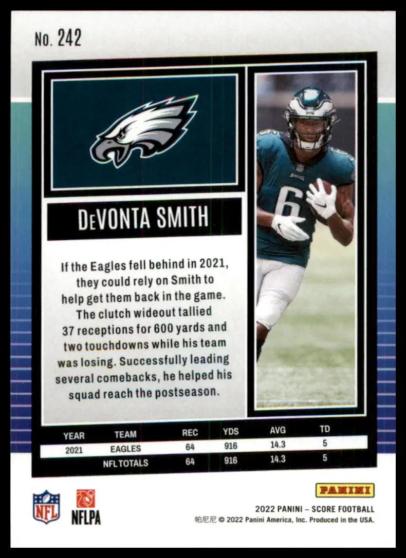 Devonta Smith football card from 2022 Score Philadelphia Eagles product