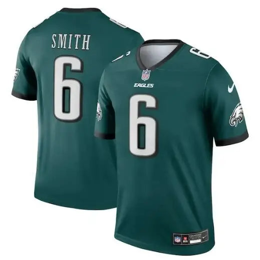 Dark green DeVonta Smith Philadelphia Eagles Nike Legend Jersey with number 6 and SMITH on back