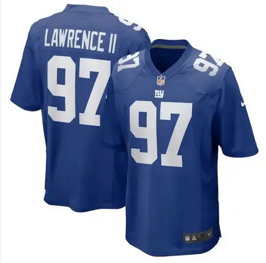 Two blue New York Giants Nike Dexter Lawrence II jerseys with number 97 and LAWRENCE II
