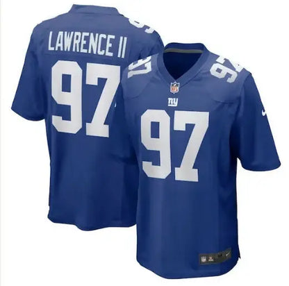Two blue New York Giants Nike Dexter Lawrence II jerseys with number 97 and LAWRENCE II