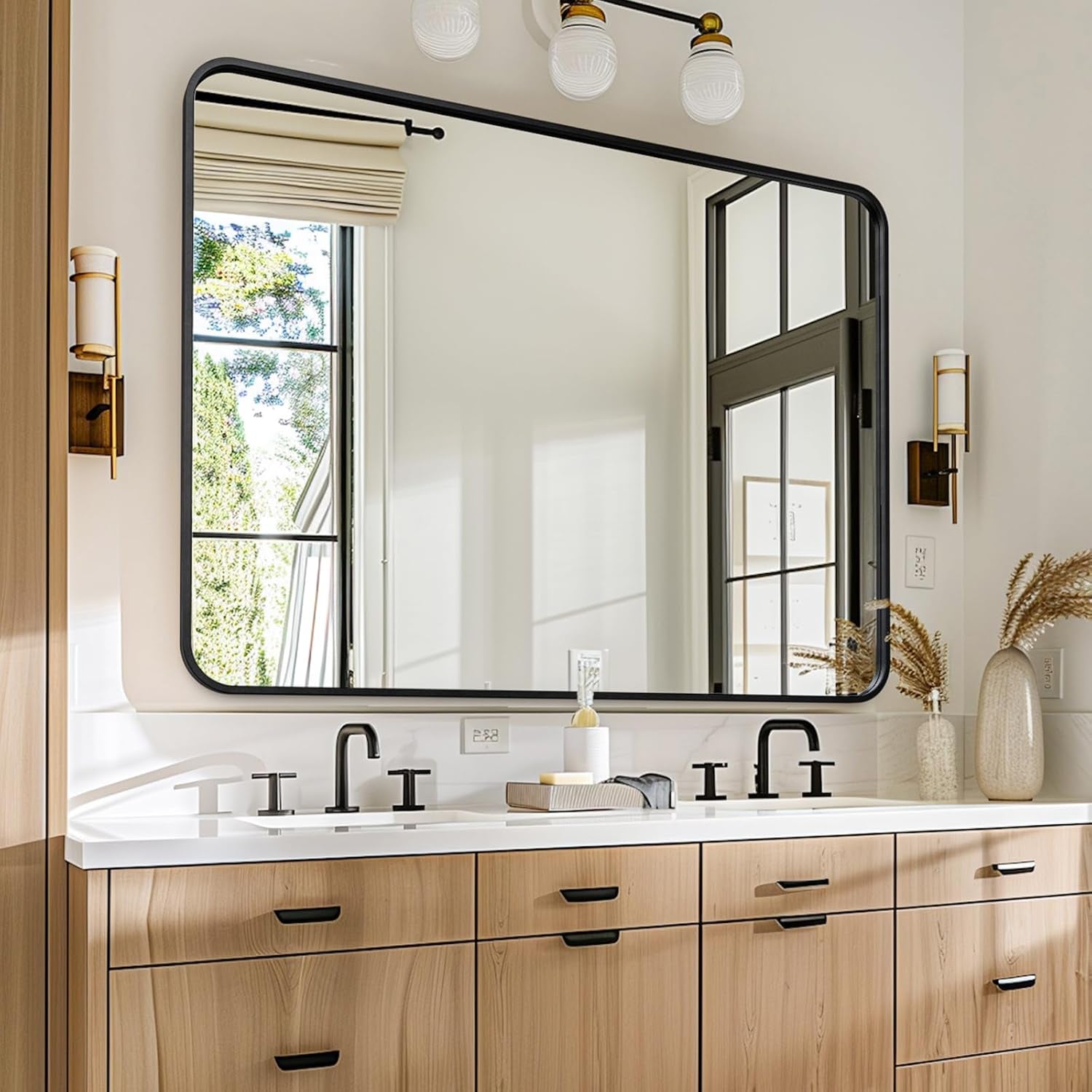 Black Bathroom Mirror for over Sink 30 X 40 Inch, Metal Frame Rectangle Vanity Mirror, Modern Farmhouse, Wall Mounted-0