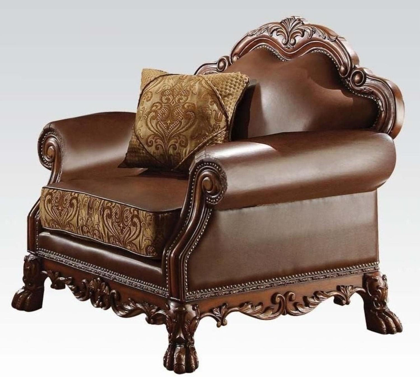 3-PS Living Room Set, Traditional Collection Including Sofa W/3 Pillows, Loveseat W/2 Pillows and Chair W/1 Pillow, Cherry Oak, Vintage/Victorian-3