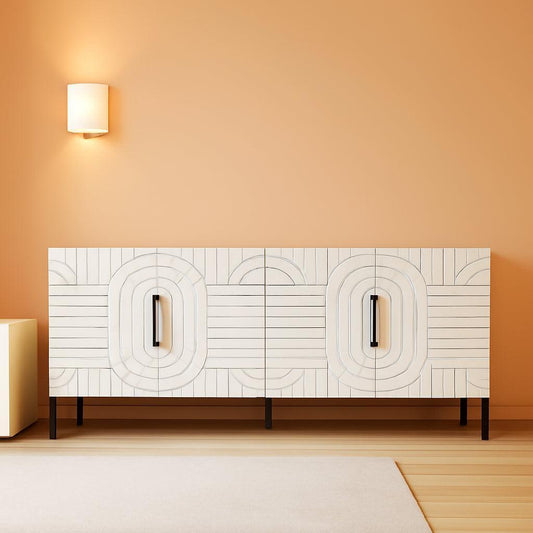 White Fluted Sideboard Buffet Cabinet With Storage-0