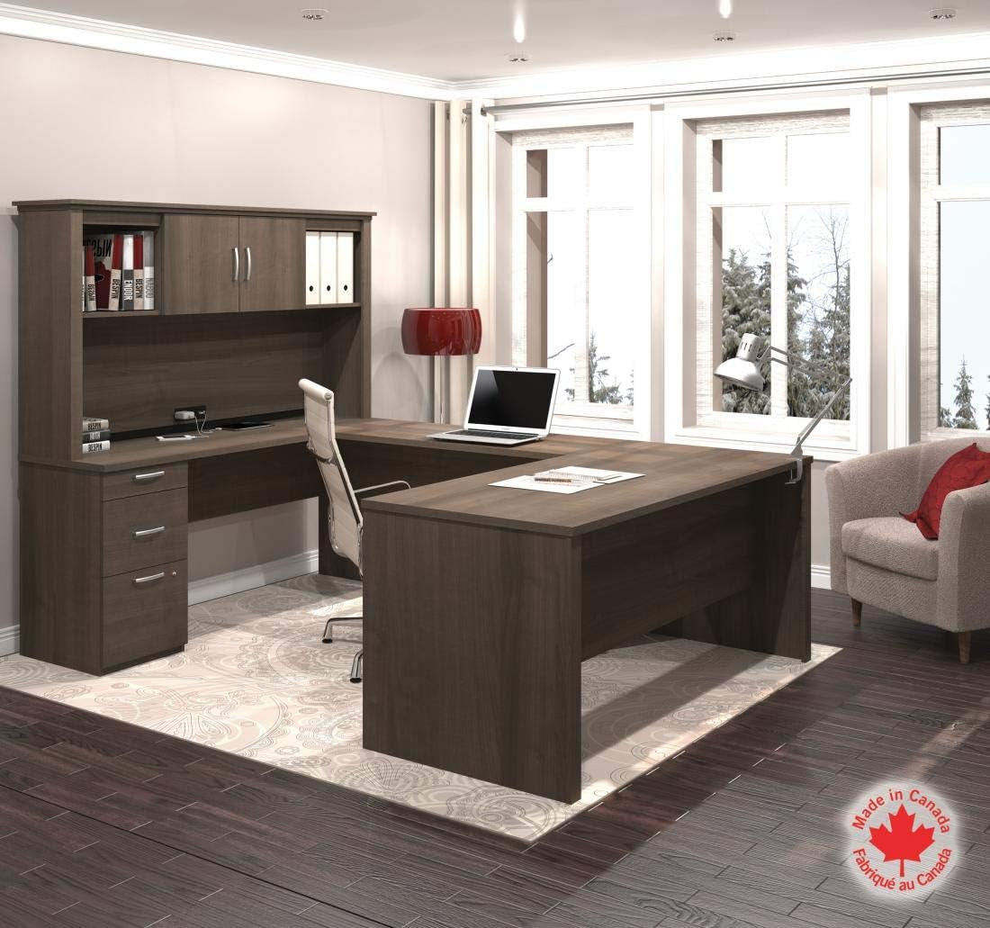 Logan U or L-Shaped Executive Office Desk with Pedestal and Hutch in Antigua, 66W-1