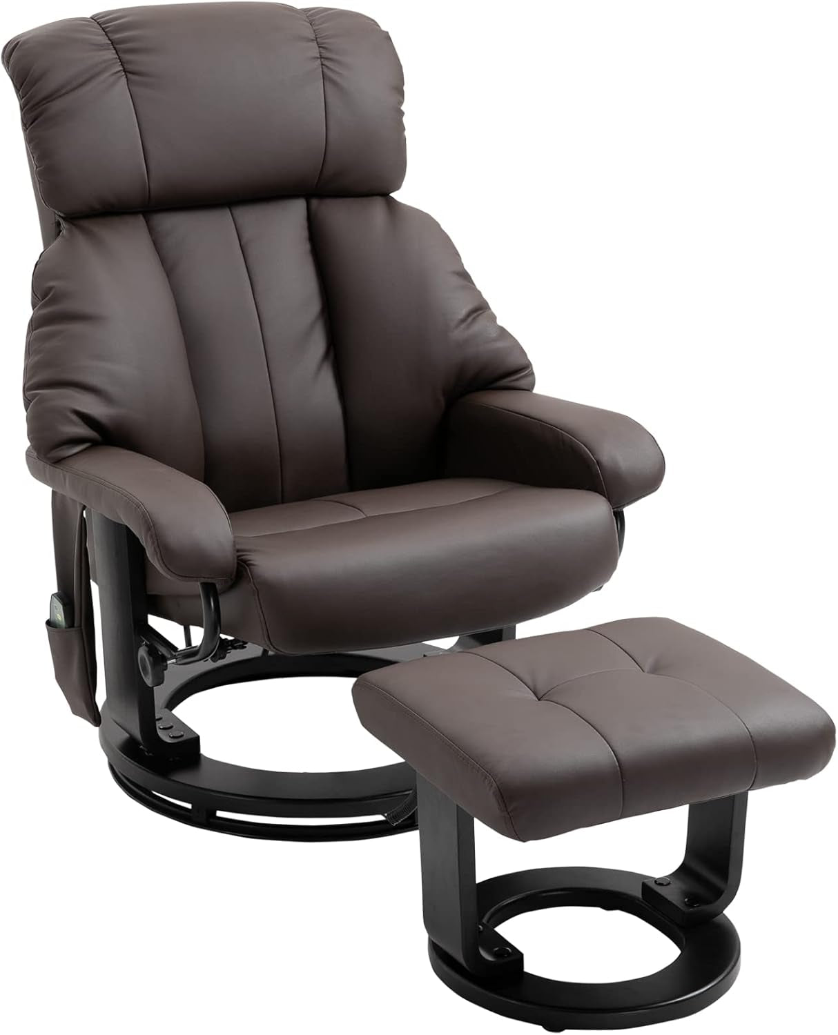 Massage Recliner Chair with Ottoman, 360° Swivel Recliner and Footstool, 10 Point Vibration, PU Leather Reclining Chair with Side Pocket and Remote Control, Brown-0