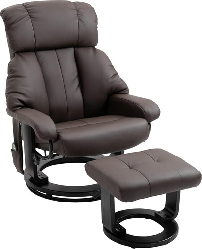 Massage Recliner Chair with Ottoman, 360° Swivel Recliner and Footstool, 10 Point Vibration, PU Leather Reclining Chair with Side Pocket and Remote Control, Brown-0