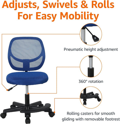 Kids Adjustable Mesh Low-Back Swivel Study Desk Chair with Footrest, Blue-3
