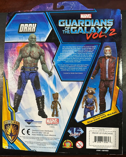 Guardians of the Galaxy action figures packaging for Diamond Select Marvel action figure set
