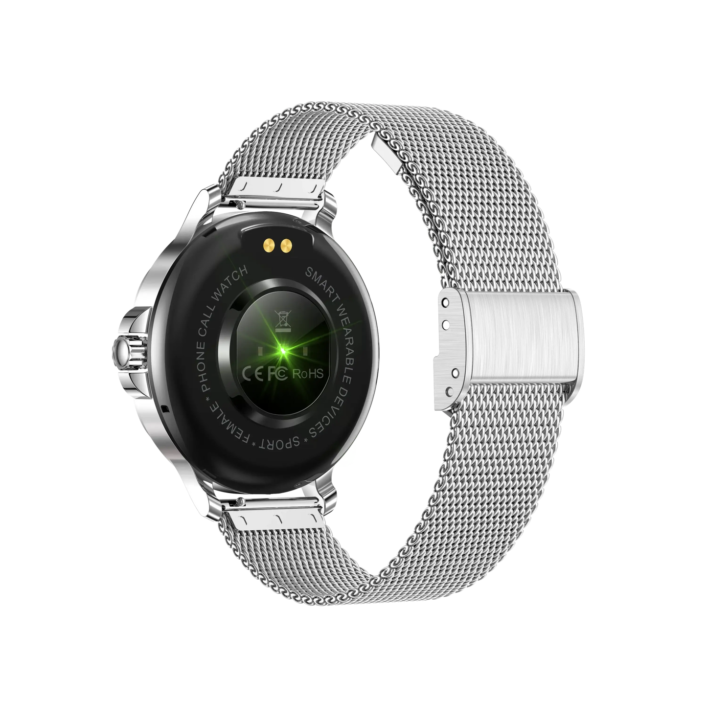 Silver metal mesh smartwatch with heart rate monitor from Diamond Smartwatch High Quality collection
