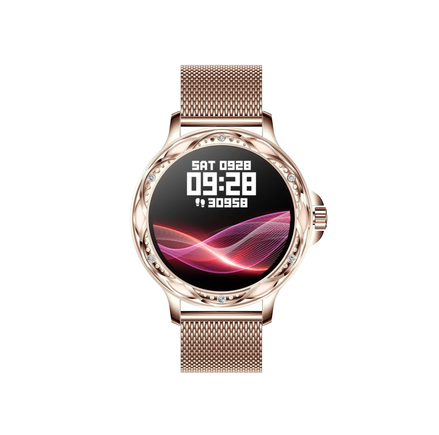 Rose gold diamond smartwatch high quality with mesh bracelet set, perfect for business days