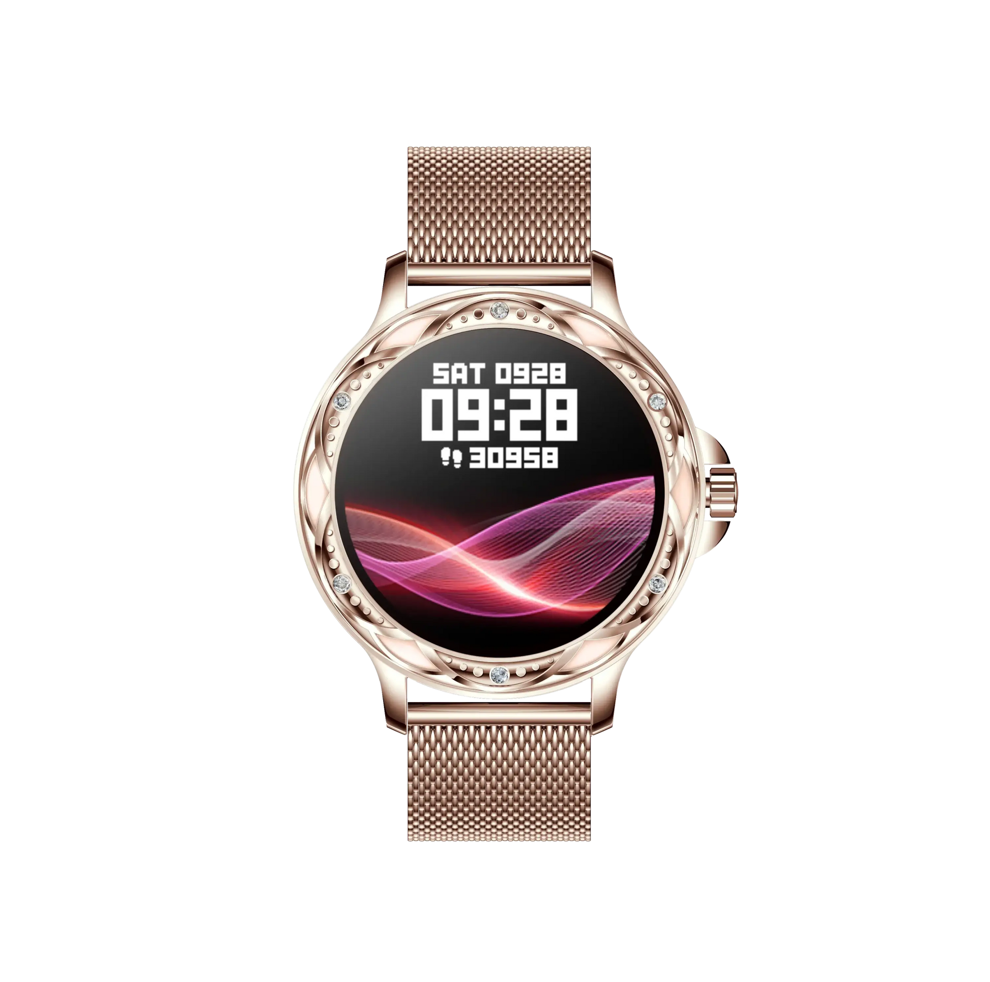 Rose gold diamond smartwatch high quality with mesh bracelet set, perfect for business days
