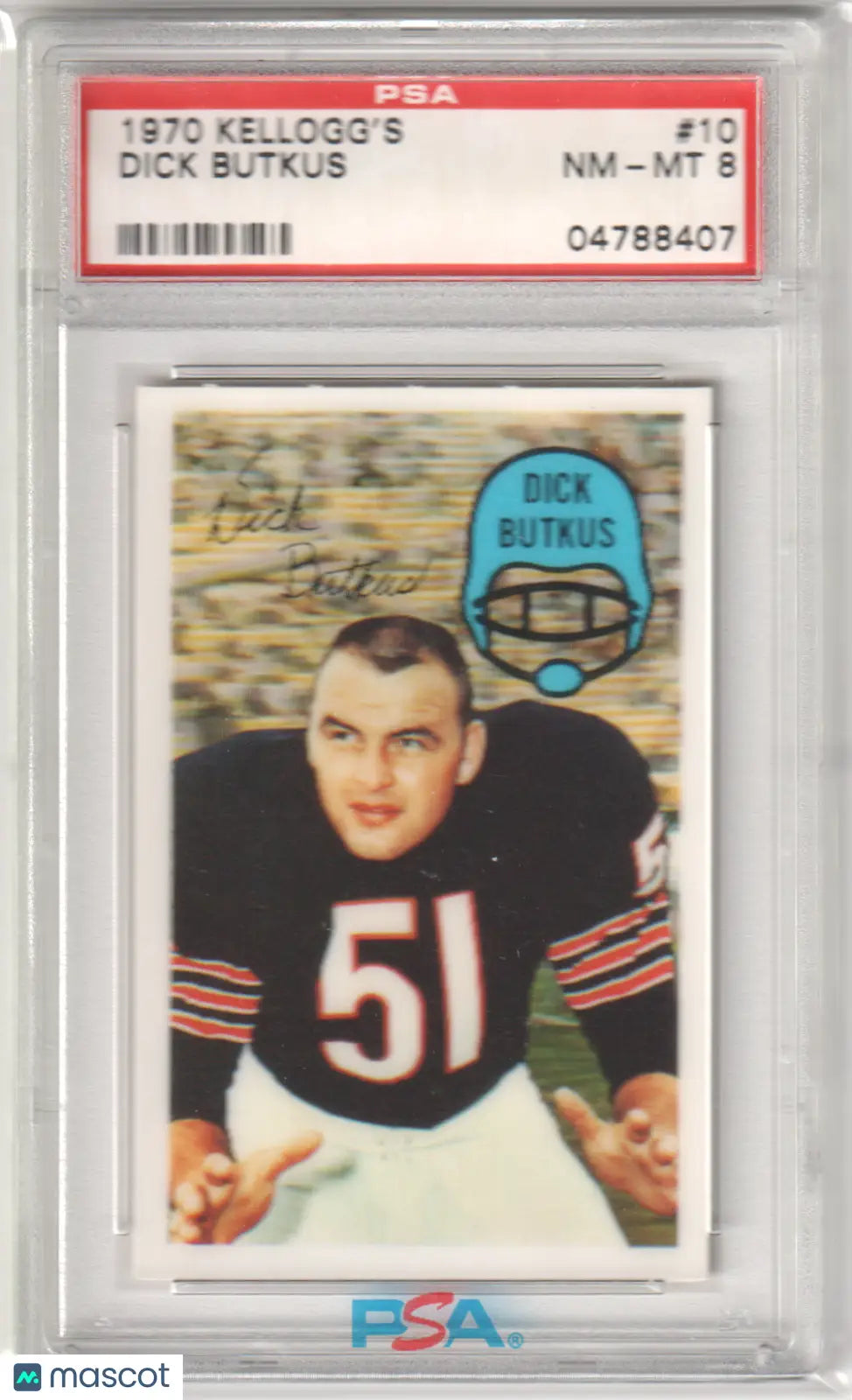 PSA-graded 1970 Kellogg’s Dick Butkus football card in NM-MT 8 condition from Columbia Hobby