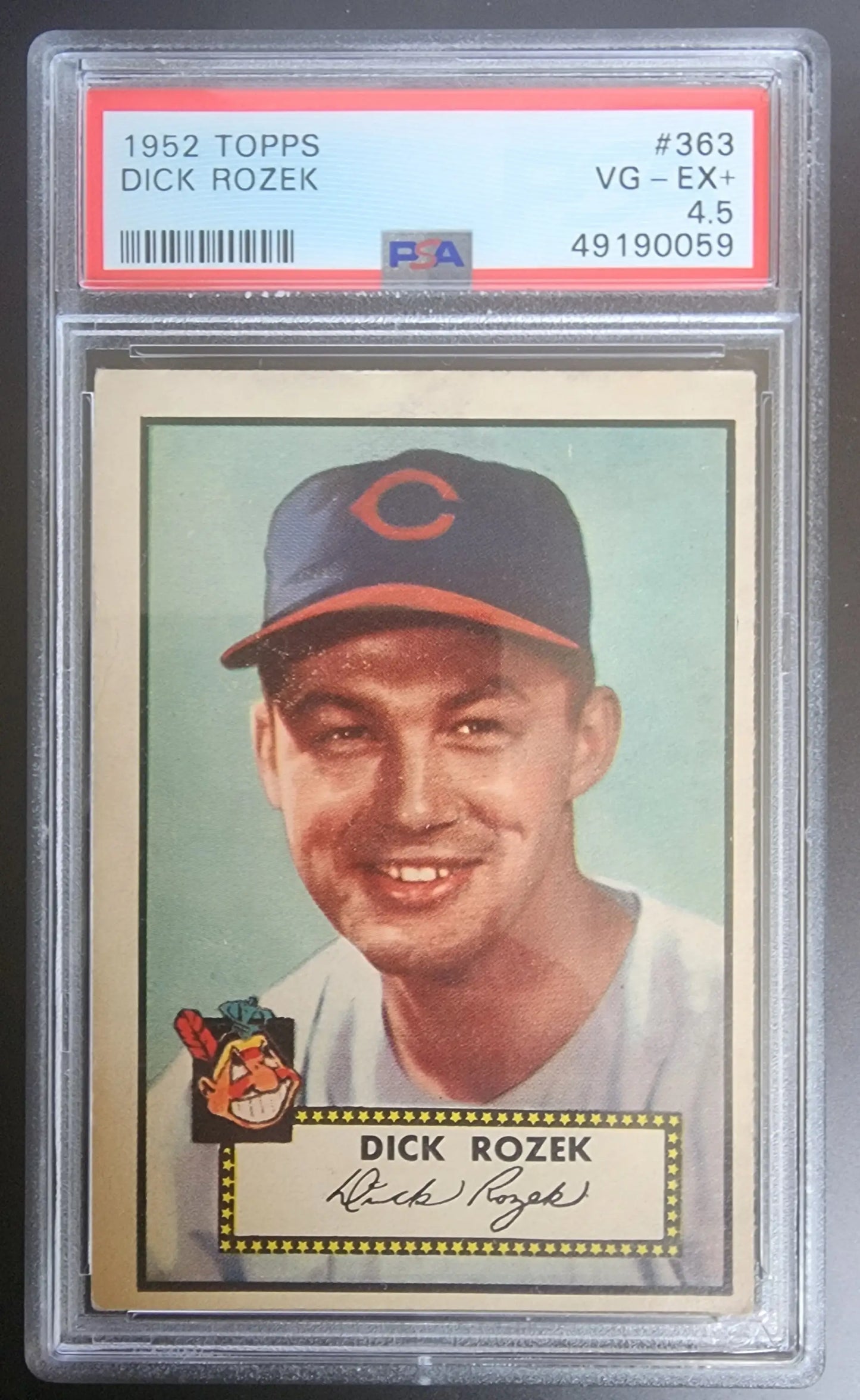 Dick Rozek 1952 Topps #363 PSA 4.5 baseball card in protective case for collectors