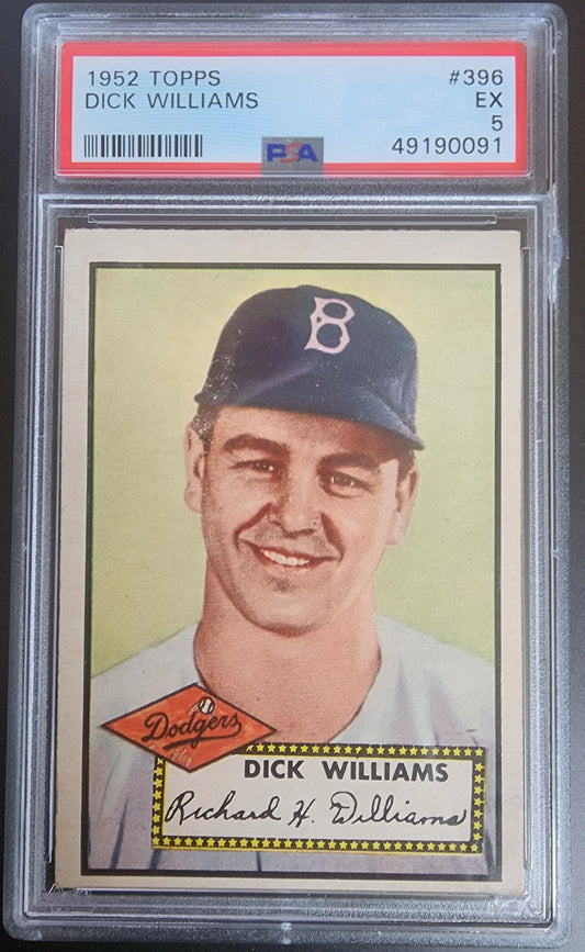 PSA-graded 1952 Topps Dick Williams baseball card featuring Brooklyn Dodgers player